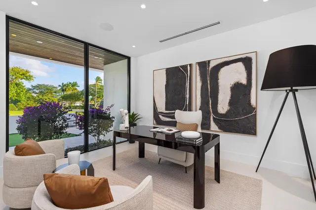 a view of a lake with a city view