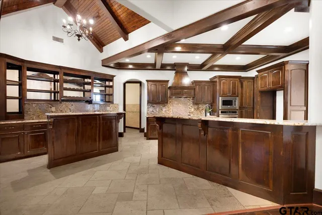 a large room with a large counter space