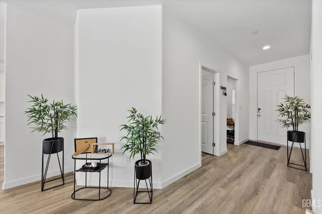 a room with furniture and potted plant