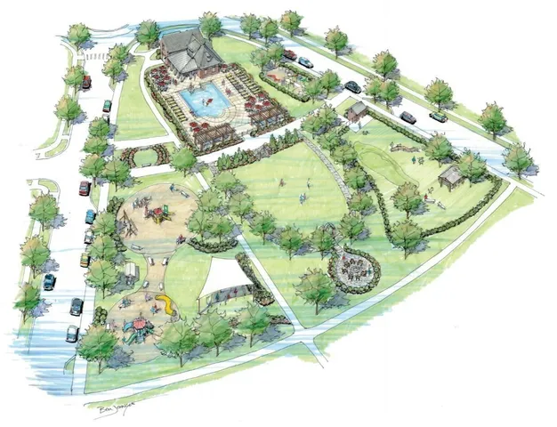 a view of swimming pool with a yard