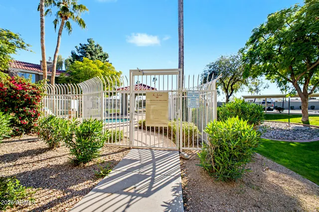 a view of a garden with a flower garden