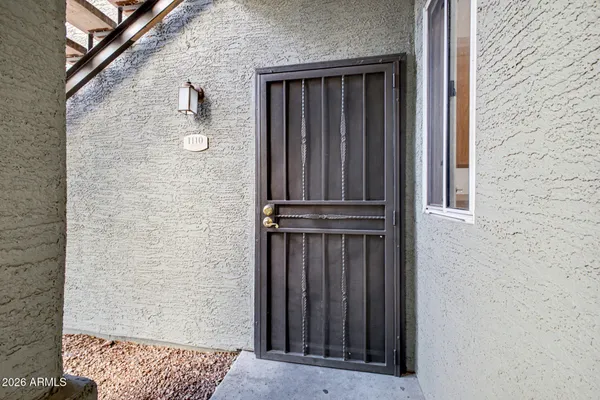 a view of a wooden door