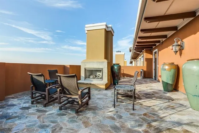 a building outdoor space with patio furniture