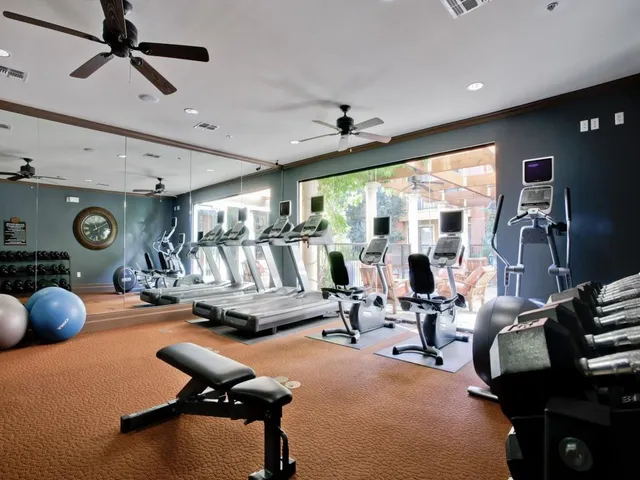 a view of a room with gym equipment