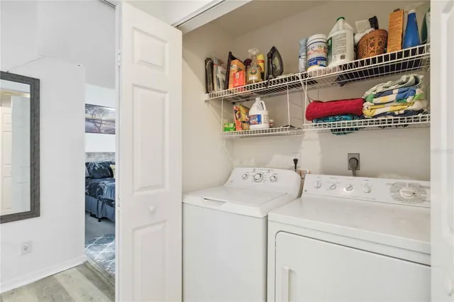 a utility room with dryer and washer