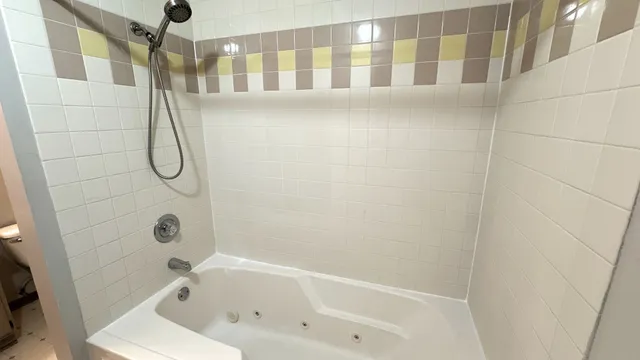 a bathroom with a bathtub