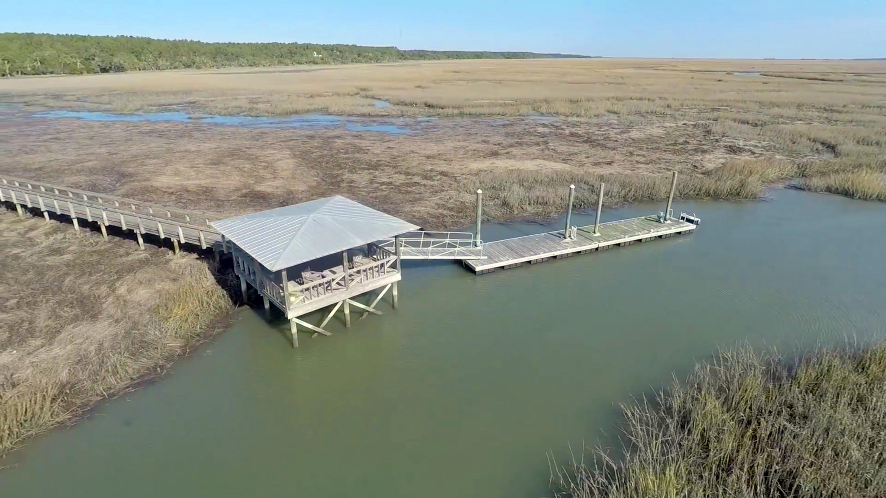 19 Longmarsh Road Awendaw, SC 29429 - Photo 22 of 46 Aerial looking at pier head