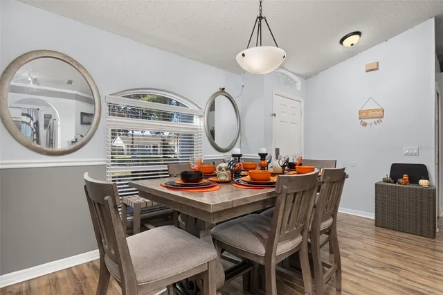 a table and chairs in a room