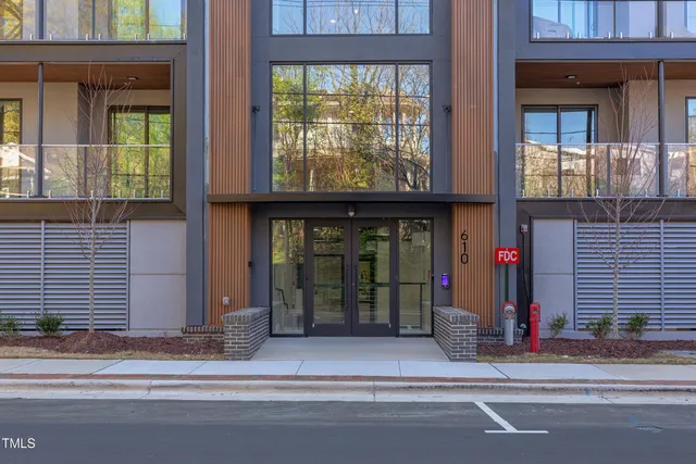 a view of a building with a street