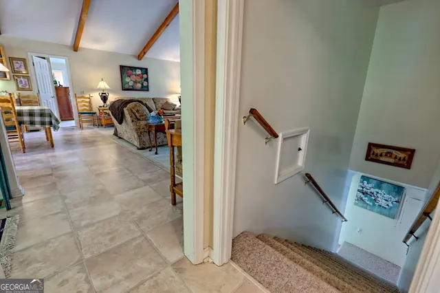 a view of a garden with an outdoor space