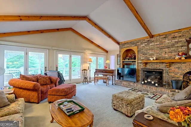 a view of a garden with an outdoor space