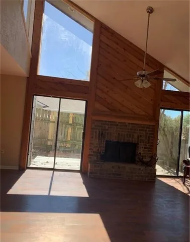 a living room with a fireplace