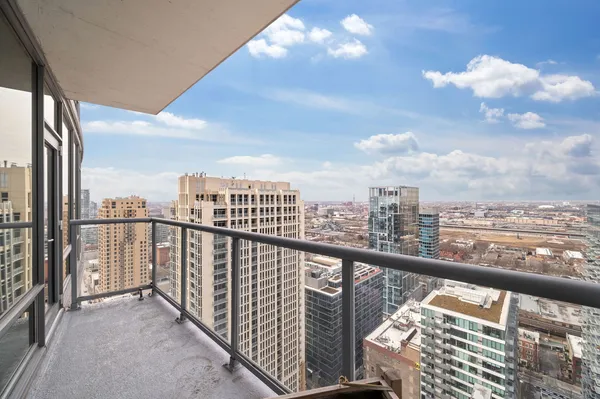 a view of city from a balcony