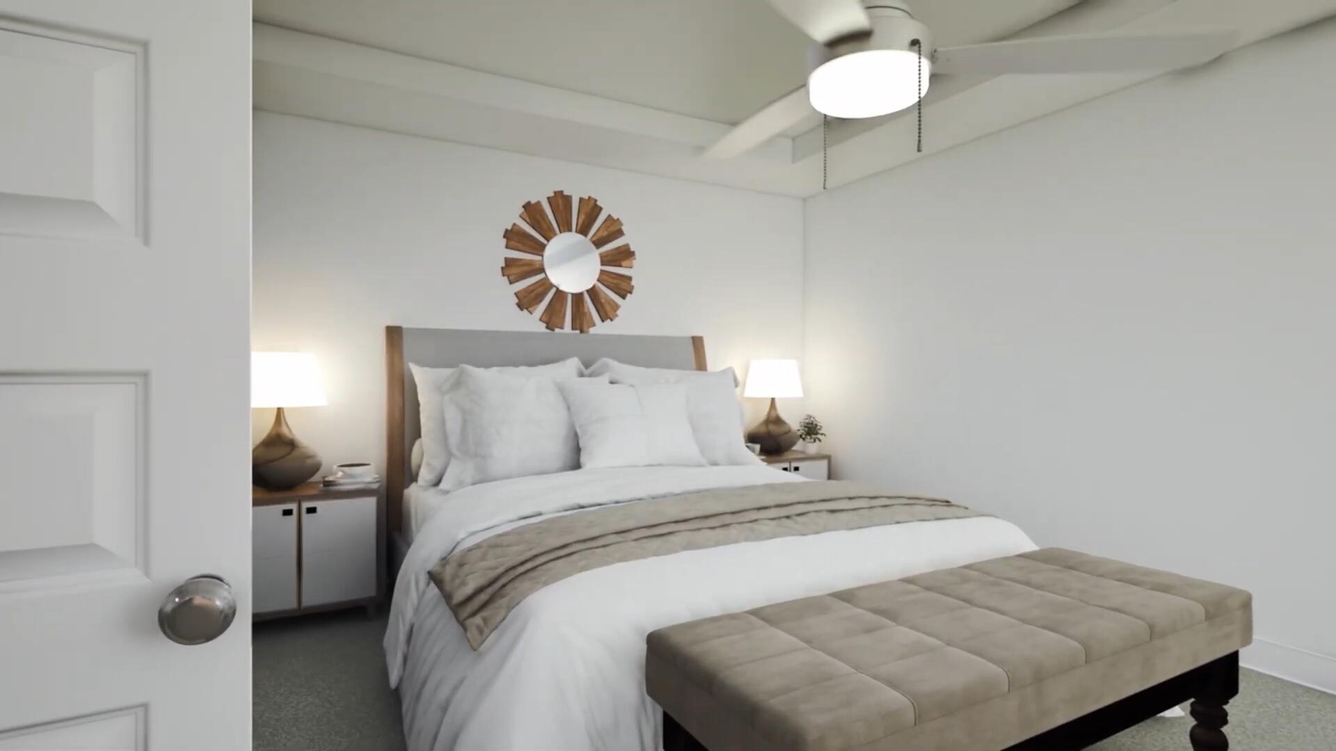 350 Bluebeech Street Freeport, FL 32439 - Photo 16 of 42 a bedroom with a bed and a chandelier