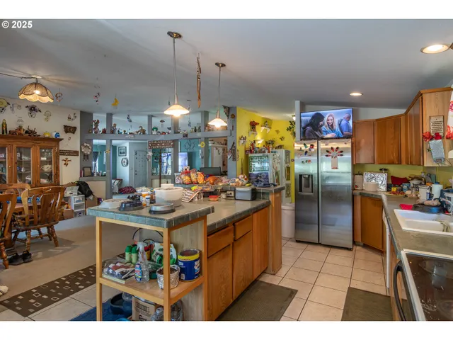 a kitchen with lots of counter top space