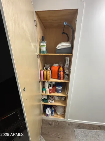 a view of stairs and furniture