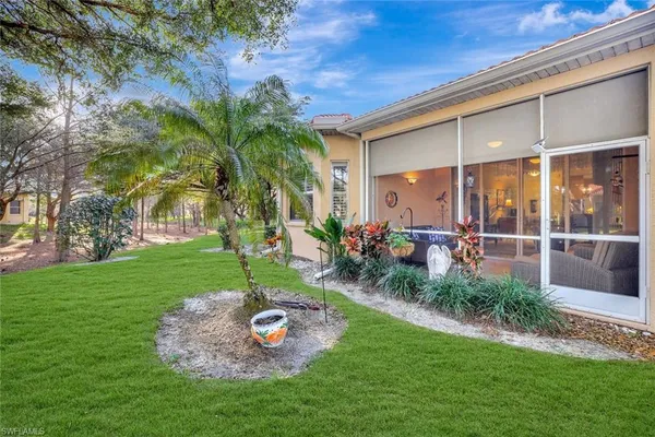 a view of a porch with a backyard