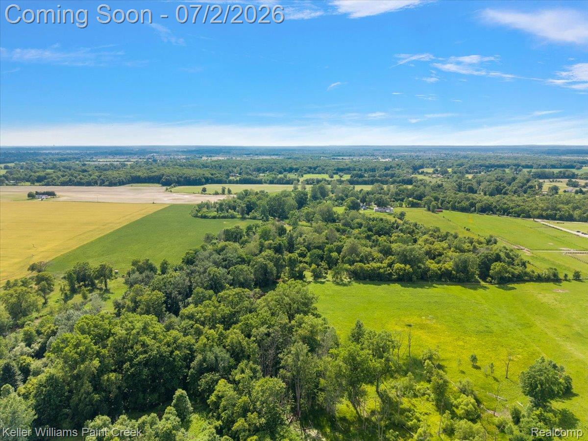 54230 Card Road Macomb, MI 48042 - Photo 23 of 73 Expansive rural landscape featuring lush green fields, scattered mature trees, and distant cultivated farmland under a clear sky