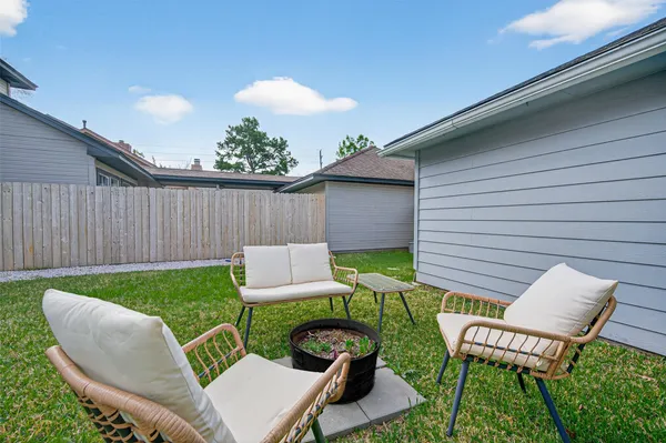 a view of an outdoor sitting area
