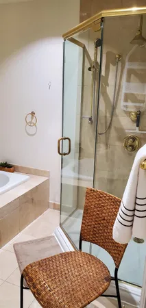 a bathroom with a sink and a shower