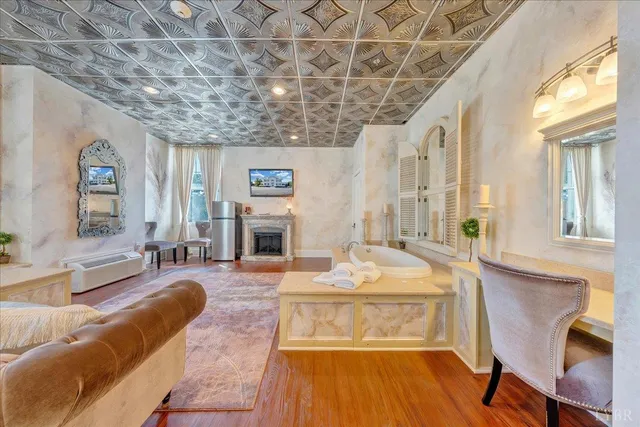 a view of a swimming pool with a yard