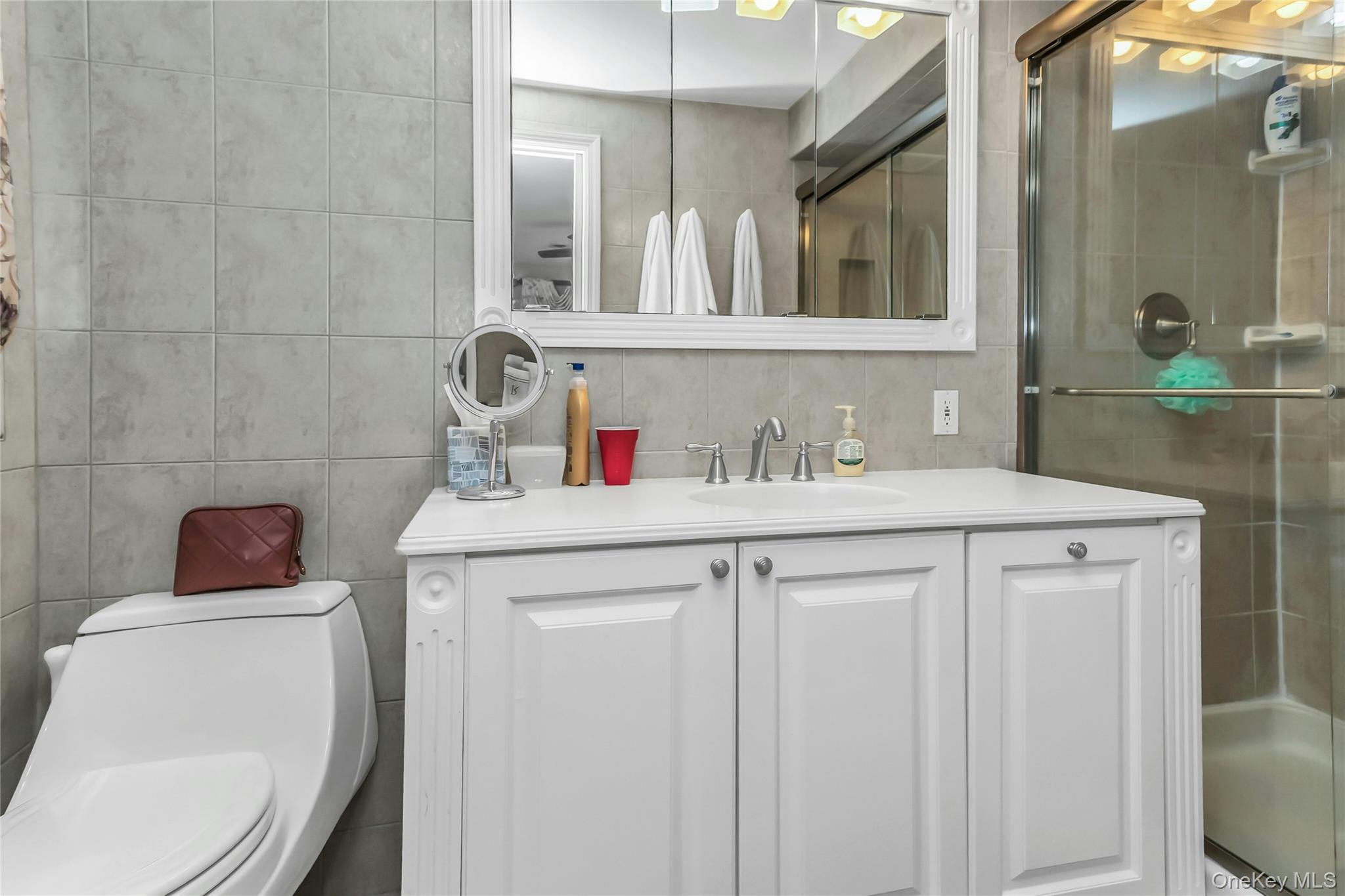 57 Joyce Road Plainview, NY 11803 - Photo 13 of 20 a bathroom with a toilet sink and mirror