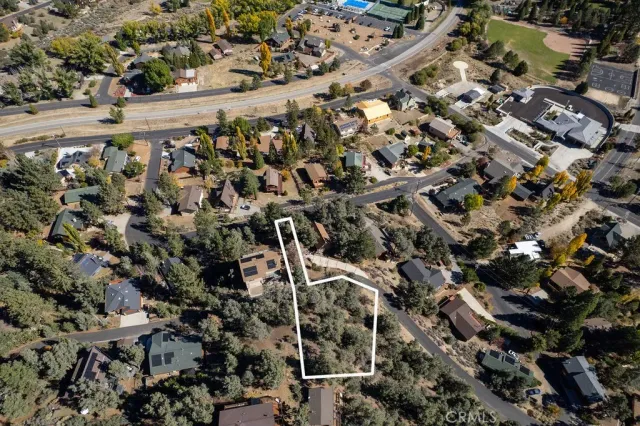 an aerial view of residential house and tree