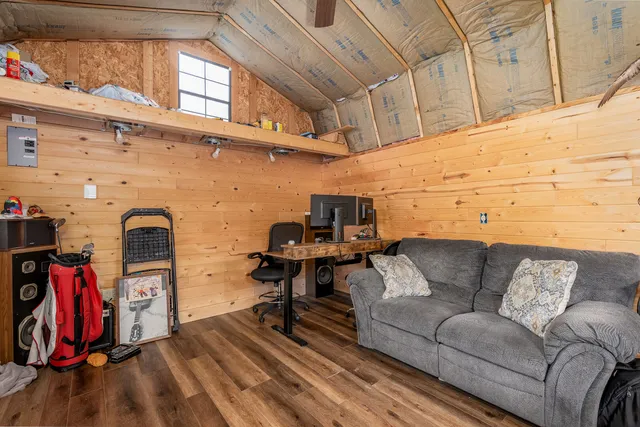 a patio with table and chairs