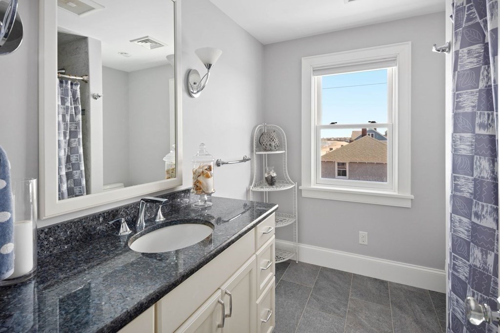 12 Monitor Road Marshfield, MA 02050 - Photo 28 of 38 a bathroom with a granite countertop sink a mirror a vanity and a shower