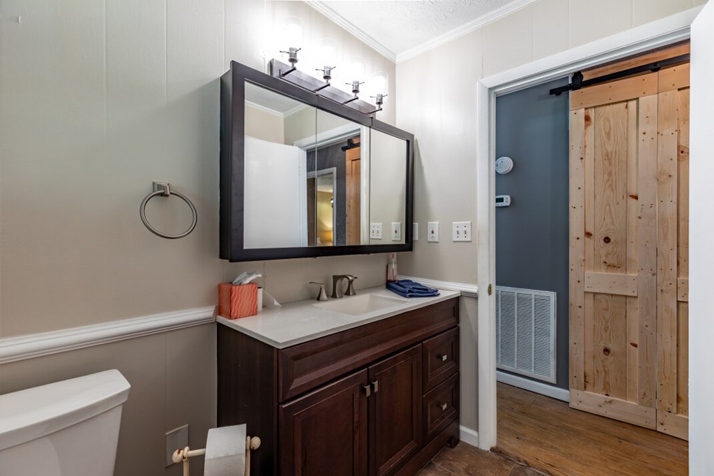 411 Piney Acres Road Blue Ridge, GA 30513 - Photo 25 of 72 a bathroom with a sink and a mirror