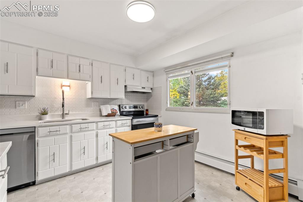 2801 South Reed Street Denver, CO 80227 - Photo 15 of 44 a kitchen with cabinets appliances a sink and a window