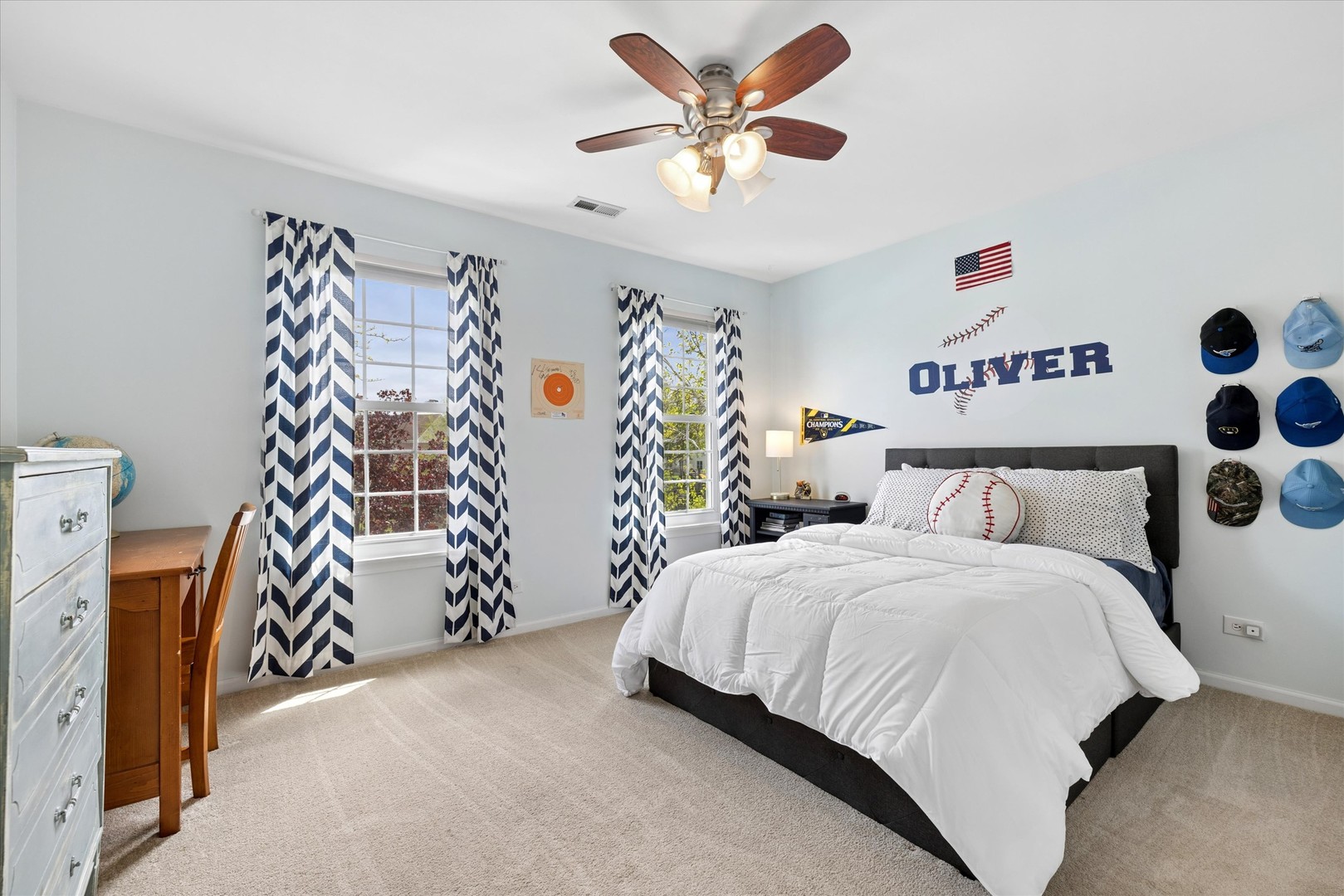 340 Tenby Way Algonquin, IL 60102 - Photo 19 of 36 a bedroom with a bed and a chandelier