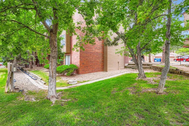 a view of a backyard with tree s