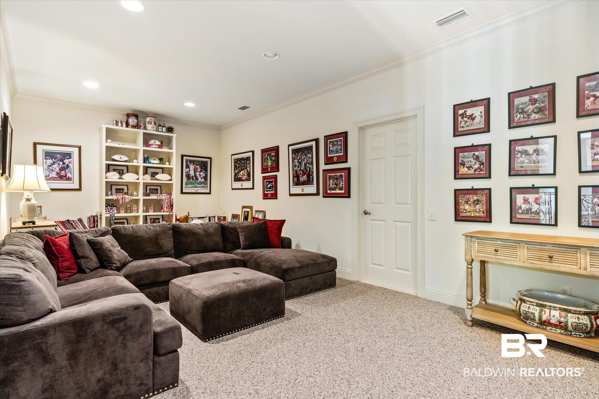 3963 Wimbledon Park Mobile, AL 36608 - Photo 34 of 51 Carpeted living room with ornamental molding