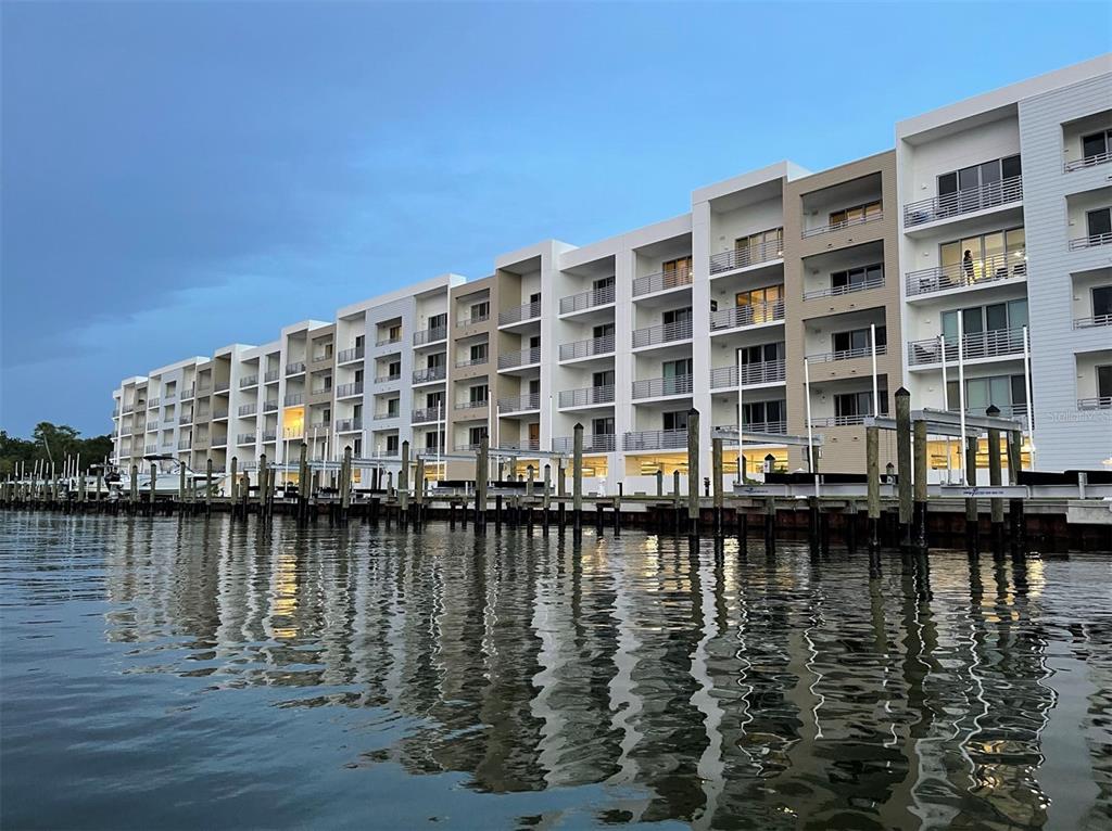 a view of building with lake