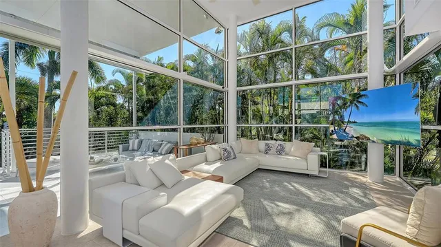 a balcony with furniture