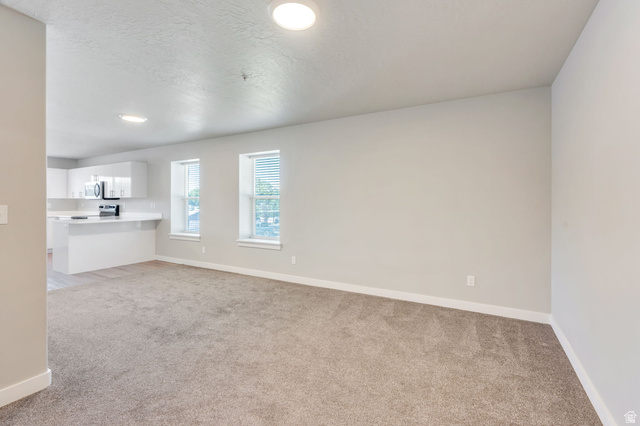 572 South 100 West, Unit E210 Springville, UT 84663 - Photo 9 of 35 Open-concept living space featuring neutral-toned carpeting, light gray walls, and white trim
