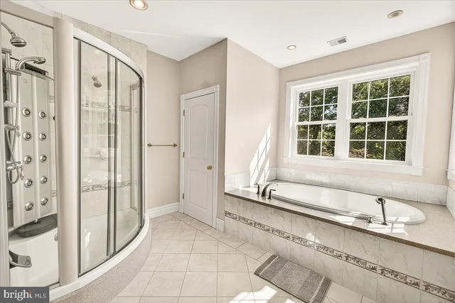 a view of a big yard with large trees and plants