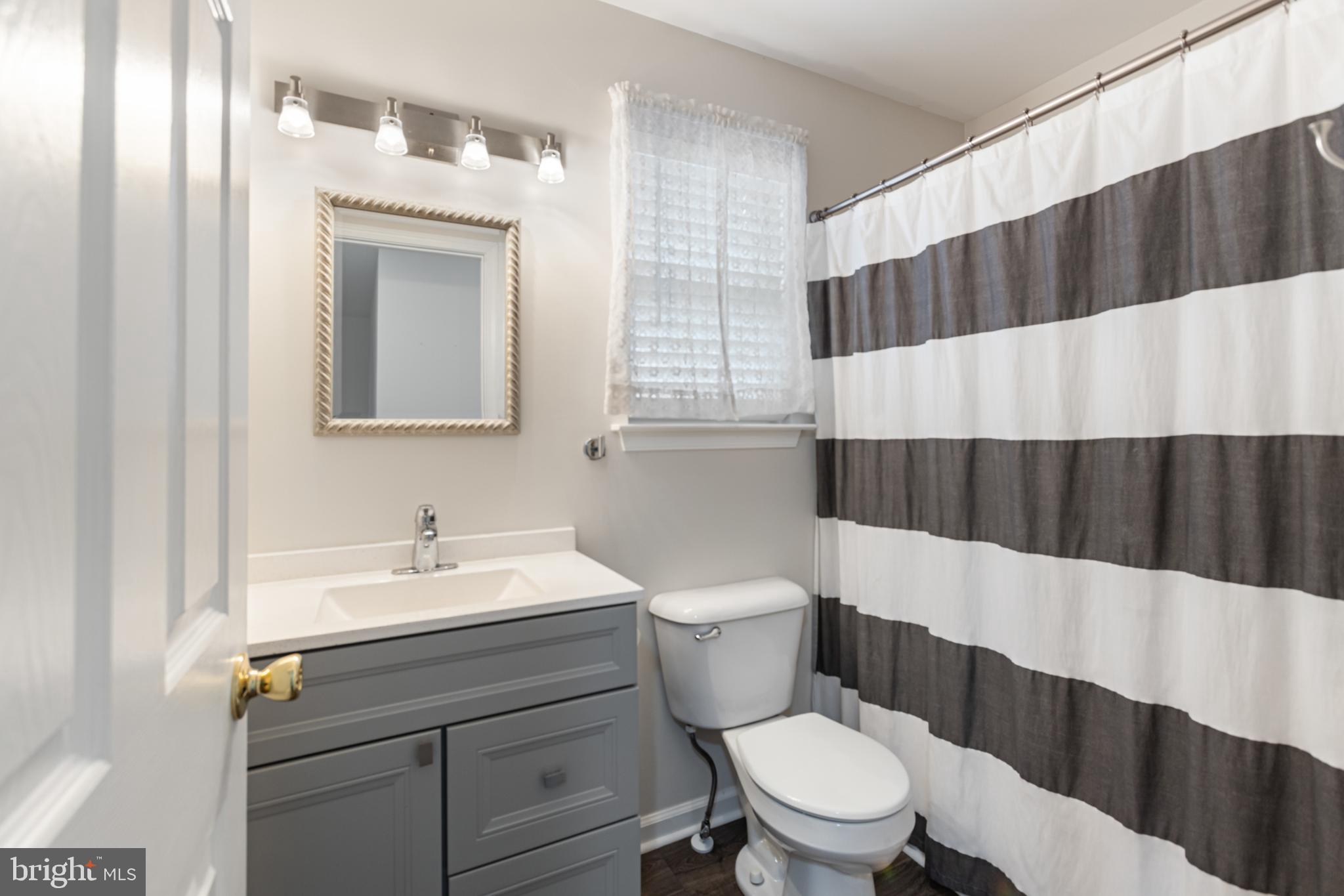 2 Kerrin Road Bear, DE 19701 - Photo 18 of 29 a bathroom with a sink a toilet a mirror and shower curtain
