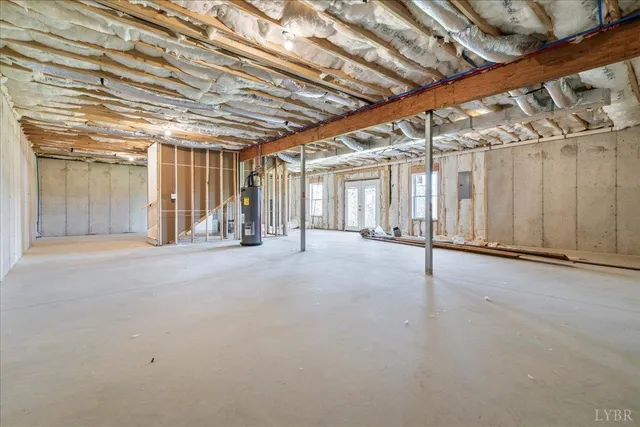 a view of a room with wooden walls