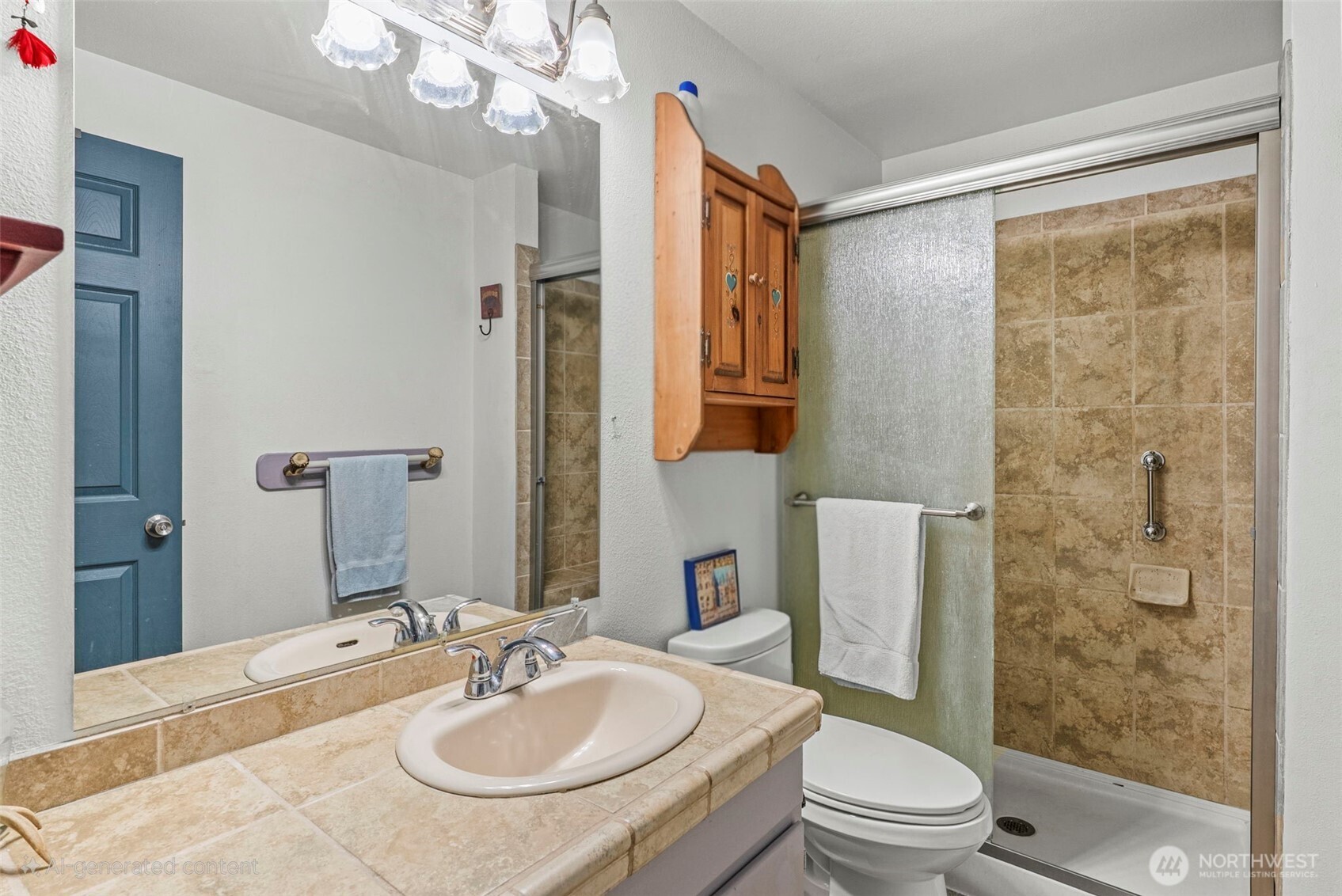 114 Mason Road Silverlake, WA 98645 - Photo 12 of 29 a bathroom with a sink a toilet a mirror and shower