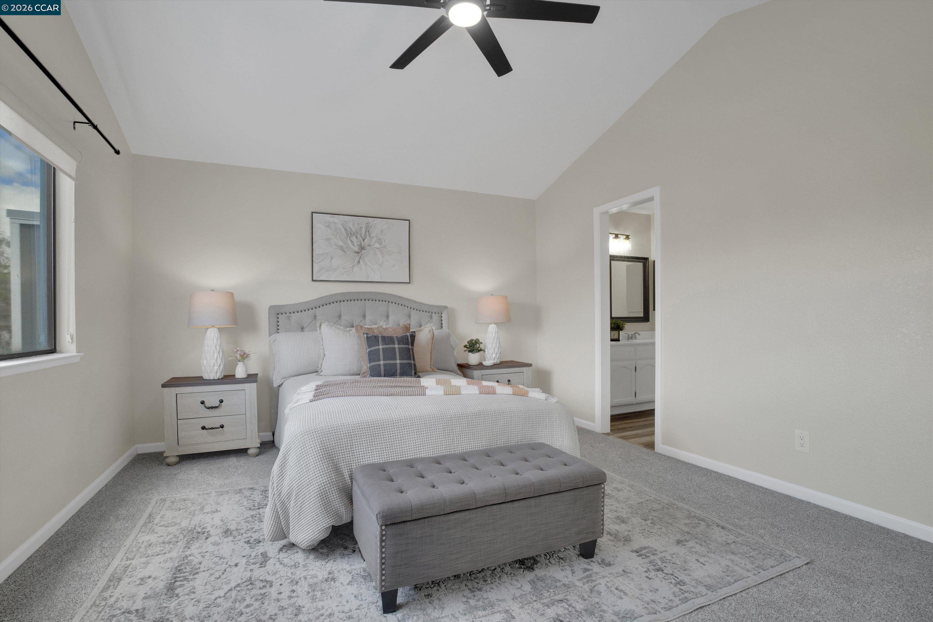 1605 Riverlake Road Discovery Bay, CA 94505 - Photo 24 of 39 a bedroom with a bed and a ceiling fan