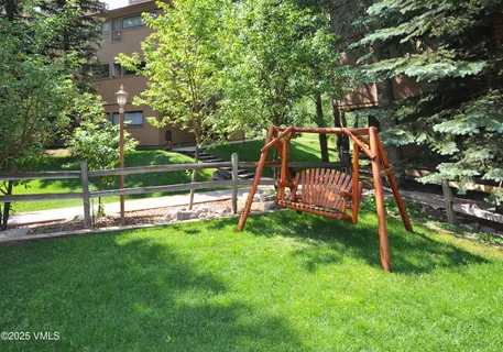 a view of a park with slide