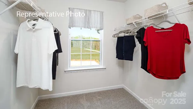a view of walk in closet with clothes and shoes