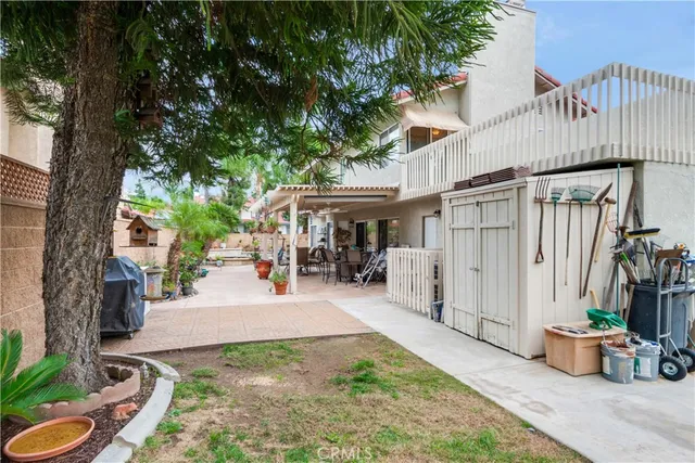 an outdoor view with patio
