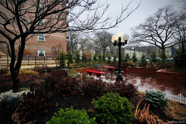 a view of outdoor space with garden and lots of trees
