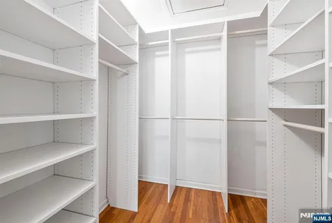a view of walk in closet with empty racks