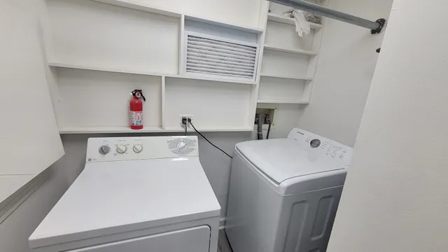 a view of an empty room with empty racks