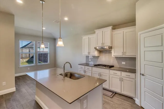 a kitchen with kitchen island a sink stainless steel appliances and cabinets