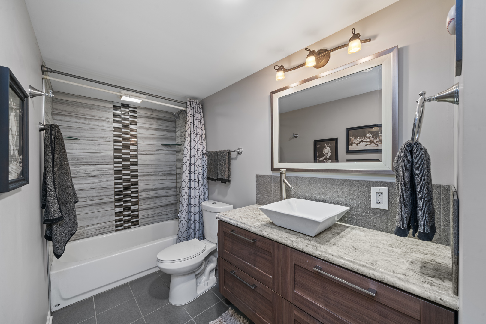 66 Winthrop New Road Sugar Grove, IL 60554 - Photo 26 of 39 a bathroom with a granite countertop sink toilet mirror and bathtub